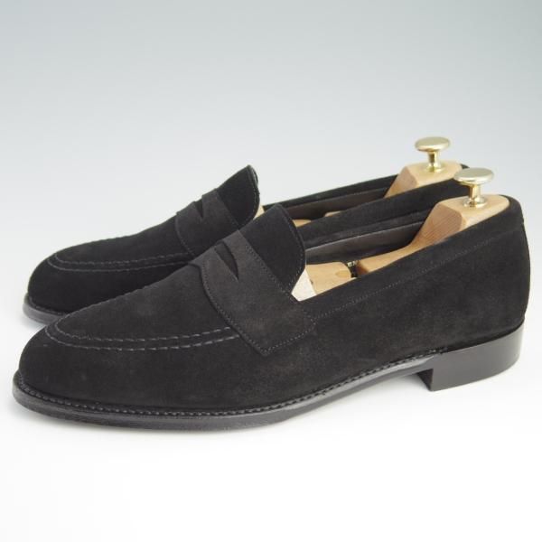 極美品★(英)チーニー 8.5F【定価￥74,800-★アーバンリサーチ別注/コインローファー】CANNON/277ラスト/スエード/黒/CHEANEY★f622