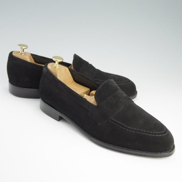 極美品★(英)チーニー 8.5F【定価￥74,800-★アーバンリサーチ別注/コインローファー】CANNON/277ラスト/スエード/黒/CHEANEY★f622