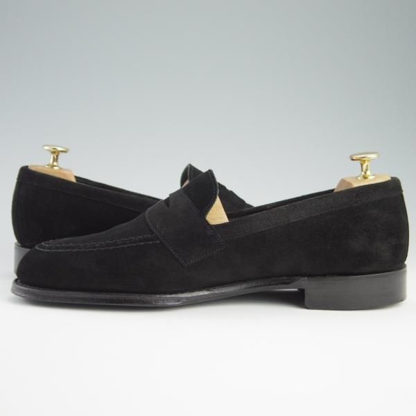 極美品★(英)チーニー 8.5F【定価￥74,800-★アーバンリサーチ別注/コインローファー】CANNON/277ラスト/スエード/黒/CHEANEY★f622