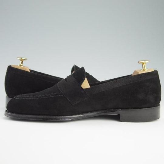 極美品★(英)チーニー 8.5F【定価￥74,800-★アーバンリサーチ別注/コインローファー】CANNON/277ラスト/スエード/黒/CHEANEY★f622