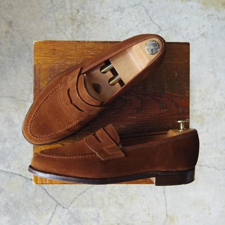 極上★クロケット&ジョーンズ 6.5EX【★コインローファー/EATON】スエード/茶/メンズ/Crockett&Jones★f629