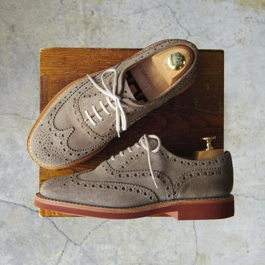 極美品★チャーチ 50G/UK5【バーウッドのカジュアル仕様モデル★DOWNTON/81ラスト】フルブローグ/スエード/薄茶/メンズ/Church's★f631