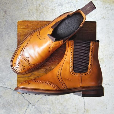 極美品★(英)Loake/ローク 6F【ダイナイトソール仕様★サイドゴアブーツ/THIRSK】024ラスト/カーフ/TAN/薄茶/メンズ★f633