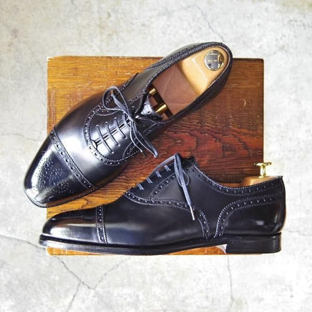 極美品★(英)グレンソン 7.5F【現行定価￥74,800-★footmaster/フットマスター/OXFORD】22352/セミブローグ/カーフ/黒/GRENSON★f639