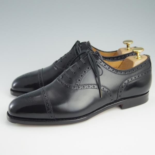 極美品★(英)グレンソン 7.5F【現行定価￥74,800-★footmaster/フットマスター/OXFORD】22352/セミブローグ/カーフ/黒/GRENSON★f639