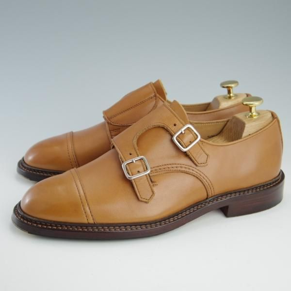 極美品★トリッカーズ SIZE 7.5【定価￥81,000-★ダブルモンク/Rufus】7824/カーフ/薄茶/メンズ/Tricker's★f656