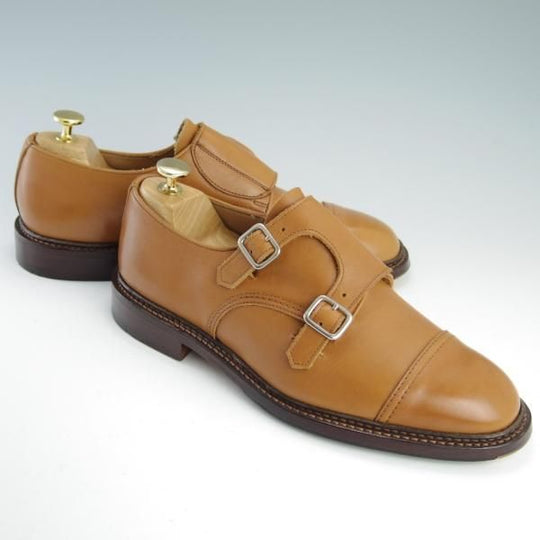 極美品★トリッカーズ SIZE 7.5【定価￥81,000-★ダブルモンク/Rufus】7824/カーフ/薄茶/メンズ/Tricker's★f656