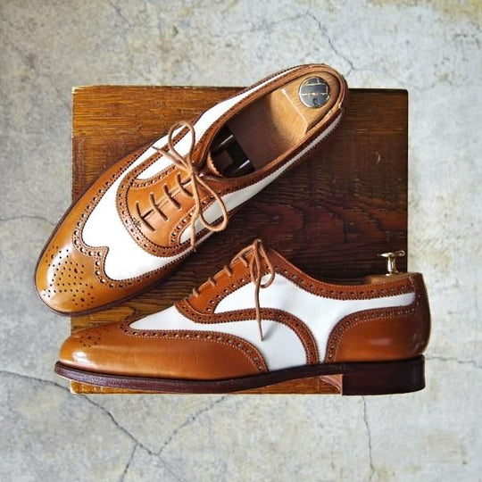 極美品★クロケット&ジョーンズ UK6.5/US7D【★ブルックスブラザーズ別注/Peal&co】240ラスト/フルブローグ/茶×白/Crockett&Jones★f664