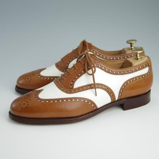 極美品★クロケット&ジョーンズ UK6.5/US7D【★ブルックスブラザーズ別注/Peal&co】240ラスト/フルブローグ/茶×白/Crockett&Jones★f664