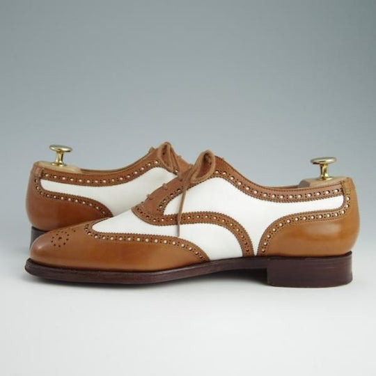 極美品★クロケット&ジョーンズ UK6.5/US7D【★ブルックスブラザーズ別注/Peal&co】240ラスト/フルブローグ/茶×白/Crockett&Jones★f664