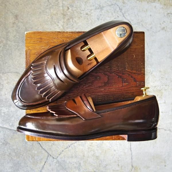 極美品★クロケット&ジョーンズ 9E【定価￥118,800-★コードバン/茶/ブラウン】バーニーズNY別注/コインローファー/Crockett&Jones★f690