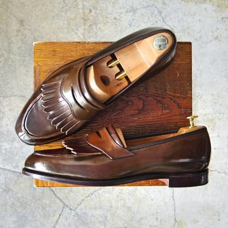 極美品★クロケット&ジョーンズ 9E【定価￥118,800-★コードバン/茶/ブラウン】バーニーズNY別注/コインローファー/Crockett&Jones★f690