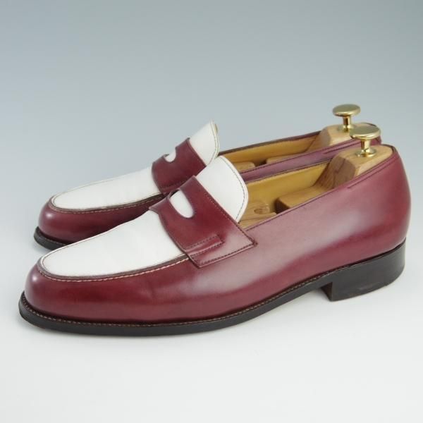 極上★ジョンロブ 7.5E【モデル定価￥217,800-★ロペス/LOPEZ】4395ラスト/コインローファー/カーフ/赤茶×白/メンズ/JOHN LOBB★f695