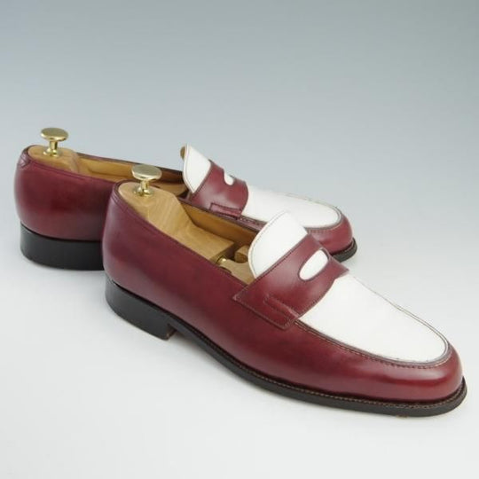 極上★ジョンロブ 7.5E【モデル定価￥217,800-★ロペス/LOPEZ】4395ラスト/コインローファー/カーフ/赤茶×白/メンズ/JOHN LOBB★f695