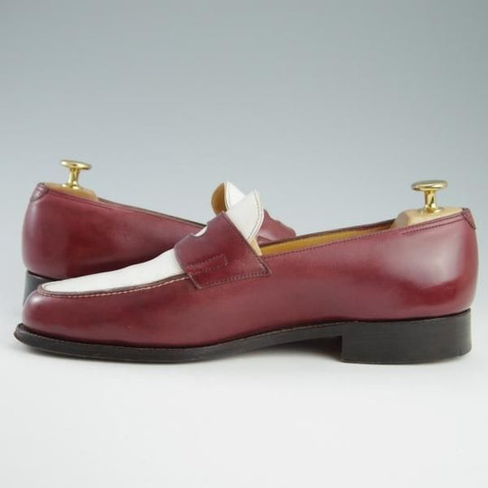 極上★ジョンロブ 7.5E【モデル定価￥217,800-★ロペス/LOPEZ】4395ラスト/コインローファー/カーフ/赤茶×白/メンズ/JOHN LOBB★f695