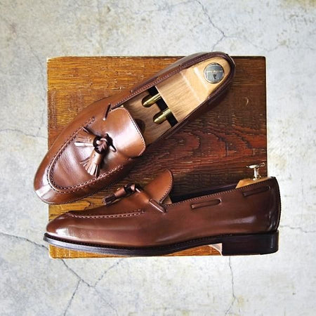 美品★(スペイン製)CARMINA/カルミナ SIZE 6【定価￥72,600-★タッセルローファー/80215】UETAMラスト/カーフ/MARRON/茶/メンズ★f712