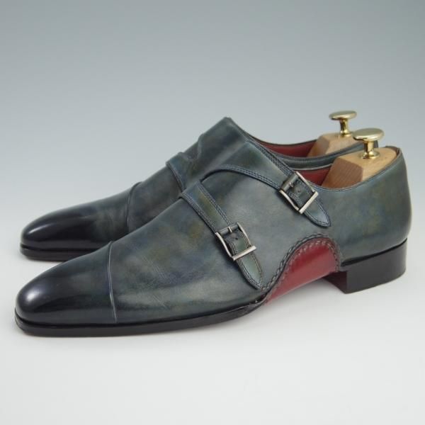極上★(スペイン製)マグナーニ SIZE 39【現行定価7万円程度★オパンケ/ボロネーゼ製法】19567/ダブルモンク/カーフ/紺/MAGNANNI★f745