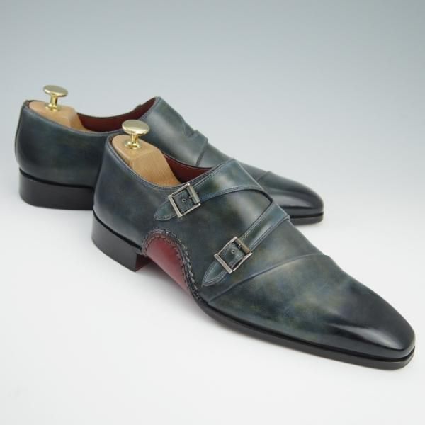 極上★(スペイン製)マグナーニ SIZE 39【現行定価7万円程度★オパンケ/ボロネーゼ製法】19567/ダブルモンク/カーフ/紺/MAGNANNI★f745