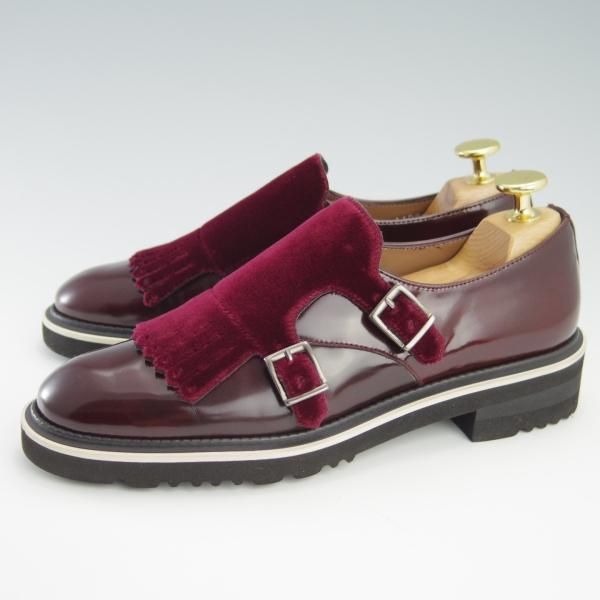 極美品★(スペイン製)Pertini/ペルティニ(レディース) SIZE 35【★ダブルモンク/ベロア×ポリッシュレザー】14081/キルト/赤茶★f756