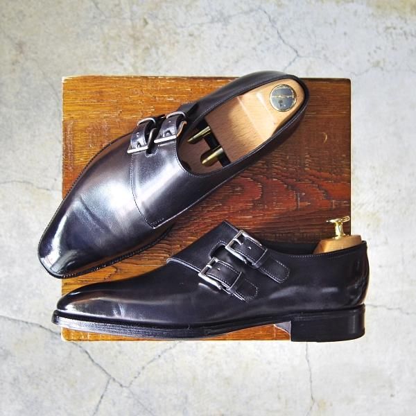 美品★ジョンロブ 5.5E【定価￥275,000-★プレステージライン/CHAPEL/8000ラスト】ミスティカーフ/ダブルモンク/黒/JOHN LOBB★f762