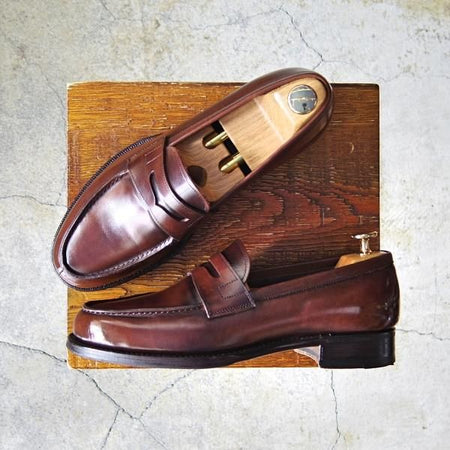 極上★三陽山長 SIZE 6.5【定価￥74,800-★弥三郎/R2013ラスト】コインローファー/カーフ/Coffee/濃茶/メンズ/SanyoYamacho★f763