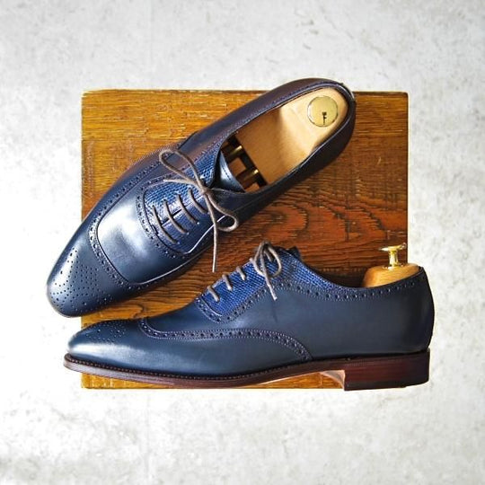 新品★(スペイン製)CARMINA/カルミナ SIZE 7【高額★リザード革×ベガノカーフ/80373】RAINラスト/オックスフォードシューズ/紺★f772