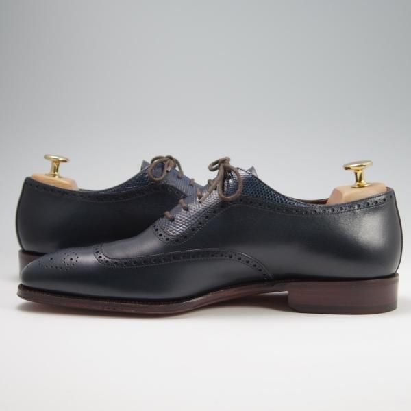新品★(スペイン製)CARMINA/カルミナ SIZE 7【高額★リザード革×ベガノカーフ/80373】RAINラスト/オックスフォードシューズ/紺★f772