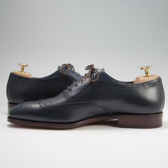 新品★(スペイン製)CARMINA/カルミナ SIZE 7【高額★リザード革×ベガノカーフ/80373】RAINラスト/オックスフォードシューズ/紺★f772