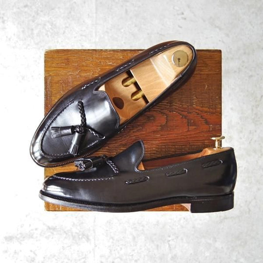 極上★クロケット&ジョーンズ 7.5F【貴重★(英)W.V.BROWN別注/タッセルローファー】カーフ/黒/メンズ/Crockett&Jones★f783