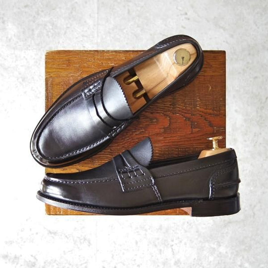 美品★チャーチ 75F/UK7.5【★コインローファー/Pembrey】126ラスト/5都市ロゴ/ビーフロール/プレステージカーフ/黒/メンズ/Church's★f785