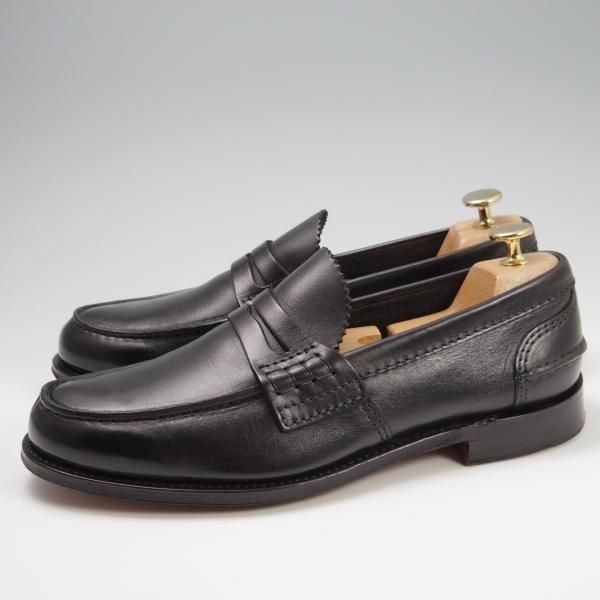 美品★チャーチ 75F/UK7.5【★コインローファー/Pembrey】126ラスト/5都市ロゴ/ビーフロール/プレステージカーフ/黒/メンズ/Church's★f785