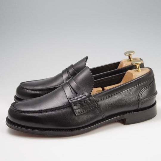 美品★チャーチ 75F/UK7.5【★コインローファー/Pembrey】126ラスト/5都市ロゴ/ビーフロール/プレステージカーフ/黒/メンズ/Church's★f785