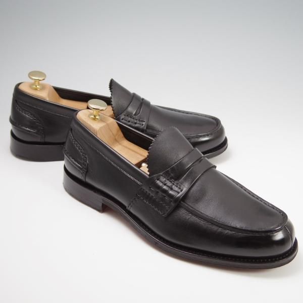 美品★チャーチ 75F/UK7.5【★コインローファー/Pembrey】126ラスト/5都市ロゴ/ビーフロール/プレステージカーフ/黒/メンズ/Church's★f785