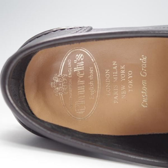 美品★チャーチ 75F/UK7.5【★コインローファー/Pembrey】126ラスト/5都市ロゴ/ビーフロール/プレステージカーフ/黒/メンズ/Church's★f785