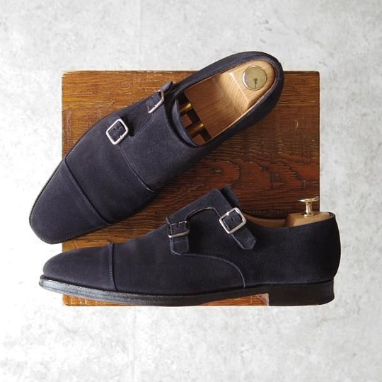 極上★クロケット&ジョーンズ 6.5E【定価￥96,800-★LOWNDES/ラウンズ】348ラスト/ダブルモンク/スエード/紺/Crockett&Jones★f792