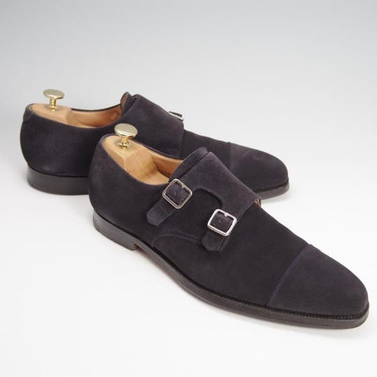 極上★クロケット&ジョーンズ 6.5E【定価￥96,800-★LOWNDES/ラウンズ】348ラスト/ダブルモンク/スエード/紺/Crockett&Jones★f792