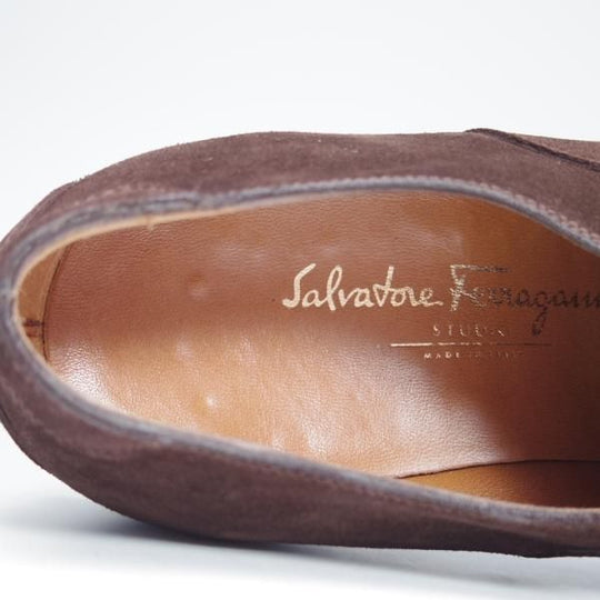 極美品★(伊)サルヴァトーレ・フェラガモ 8.5EE【★ストレートチップ/スエード】濃茶/メンズ/Salvatore Ferragamo★f794