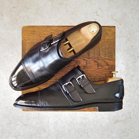 極上★ジョンロブ UK8程度【貴重★エルメス別注/HERMES/ミュージアムカーフ】H103/LORD/ダブルモンク/黒/メンズ/JOHN LOBB★f808