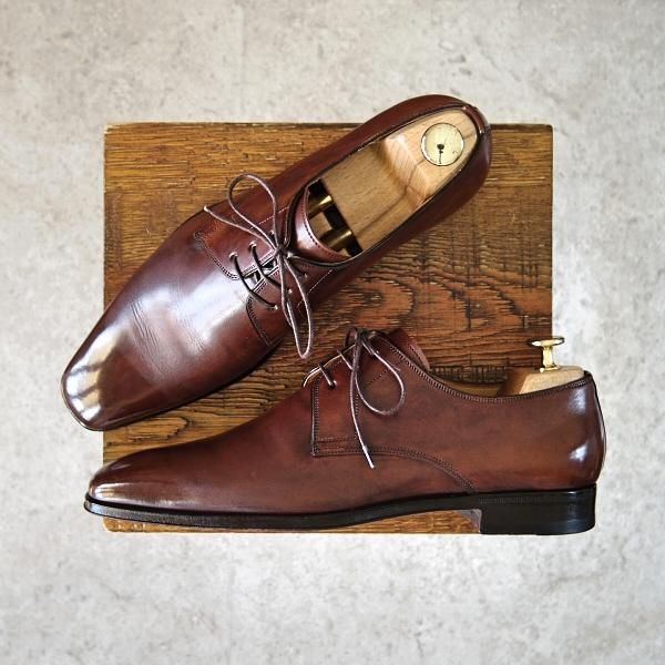 美品★(伊)サントーニ SIZE 6【★プレーントゥ/6400】カーフ/茶/メンズ/Santoni★f810