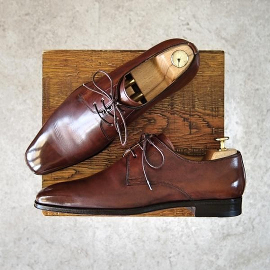 美品★(伊)サントーニ SIZE 6【★プレーントゥ/6400】カーフ/茶/メンズ/Santoni★f810