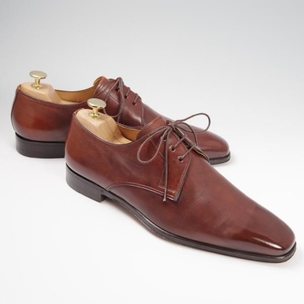 Santoni サントーニ Fatte a Mano ストレートチップ 6 茶 美品☆(伊)サントーニ SIZE 6【☆プレーントゥ/6400】カーフ/茶/メンズ