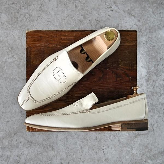 未使用★(伊製)HERMES/エルメス SIZE 40.5【★スリッポン/ローファー】カーフ/白/メンズ★f822