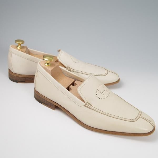 未使用★(伊製)HERMES/エルメス SIZE 40.5【★スリッポン/ローファー】カーフ/白/メンズ★f822