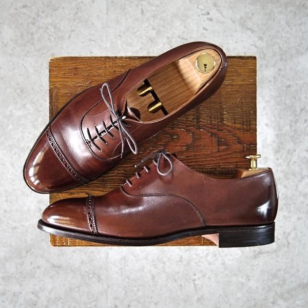 極美品★クロケット&ジョーンズ 8F【貴重★(英)GORDON SCOTT別注/BURLINGTON】パンチドキャップトゥ/カーフ/茶/Crockett&Jones★f823