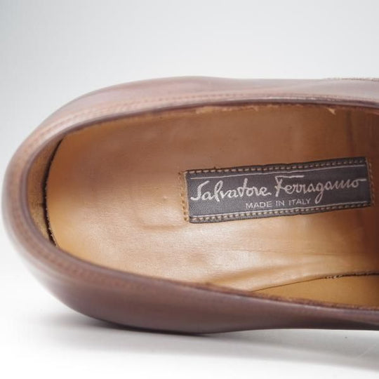 極上★(伊)サルヴァトーレ・フェラガモ 7.5EE【最上級★TRAMEZZAライン/トラメッザ】カーフ/茶/メンズ/Salvatore Ferragamo★f825