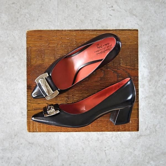 未使用★(伊)サントーニ(レディース) SIZE 35【定価￥74,520-★ヒールパンプス/ロゴプレート仕様】Rose collection/カーフ/黒/Santoni★f833