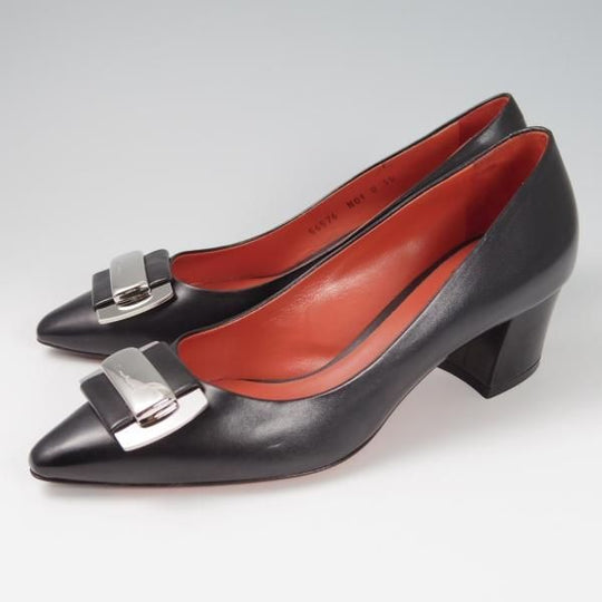 未使用★(伊)サントーニ(レディース) SIZE 35【定価￥74,520-★ヒールパンプス/ロゴプレート仕様】Rose collection/カーフ/黒/Santoni★f833