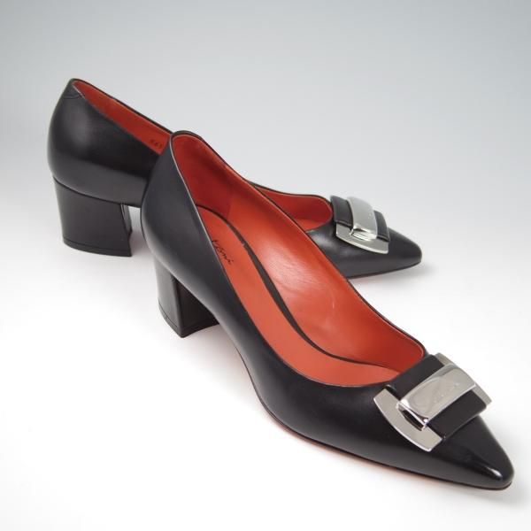 未使用★(伊)サントーニ(レディース) SIZE 35【定価￥74,520-★ヒールパンプス/ロゴプレート仕様】Rose collection/カーフ/黒/Santoni★f833