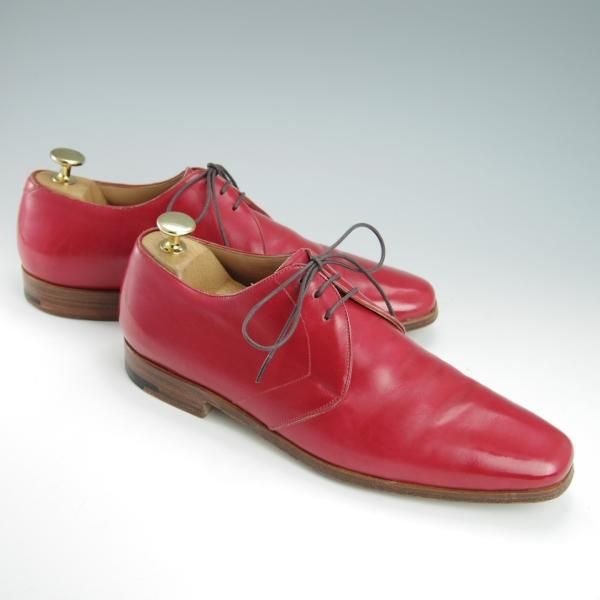美品★(伊)MADE IN MARCHE/メイドインマルケ SIZE 39【★プレーントゥ/Vフロント】カーフ/赤/メンズ/Silvano Lattanzi★f859