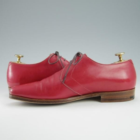 美品★(伊)MADE IN MARCHE/メイドインマルケ SIZE 39【★プレーントゥ/Vフロント】カーフ/赤/メンズ/Silvano Lattanzi★f859